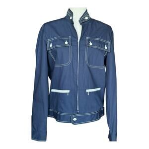 Silton Vintage Navy Utility Workwear Jacket  Zips Lightweight Windbreaker M